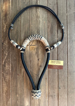 Load image into Gallery viewer, Bosal 5/8” 16 Plait Rawhide Black Cheeks Natural Accents MC16ch-b