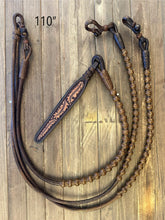 Load image into Gallery viewer, Romal Reins 30 plait 96” 60 Button Pattern Carmel Pecan Color MC60c