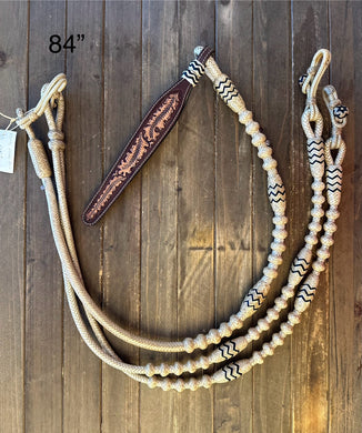 Romal Reins 12 Plait 84” GM Natural Color, Black Accents MC12 SALE!