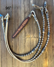 Load image into Gallery viewer, Romal Reins 12 Plait 84” GM Natural Color, Black Accents MC12 SALE!