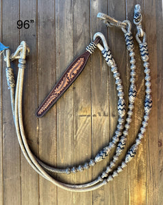 Romal Reins 12 Plait 84” GM Natural Color, Black Accents MC12 SALE!